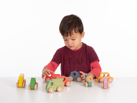RAINBOW WOODEN VEHICLES SET-COM - Image 1