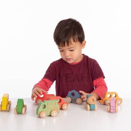 RAINBOW WOODEN VEHICLES SET-COM - Image 1
