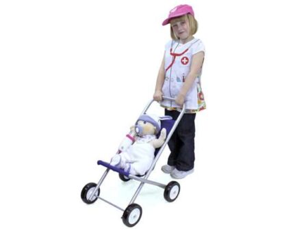 Small Dolls Pushchair Silver With Red Cover-CICA - Image 1