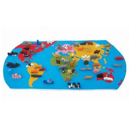 School Stationery Supplies World Map With Animals And Buildings-CICA - Image 1