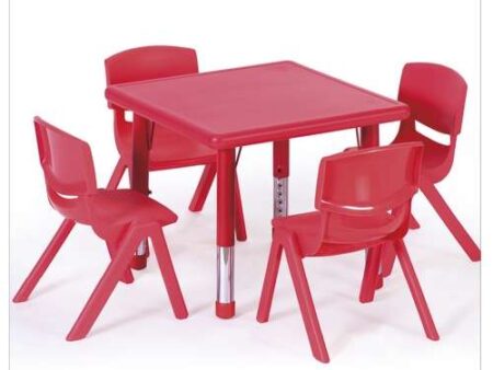 Plastic Square Table Red with Adjustable Legs **-CICA - Image 1