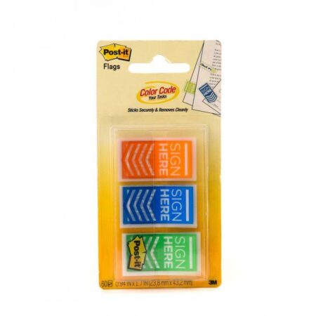 3M POST-IT FLAGS "SIGN HERE" DISPENSER. 1 X 1.7 3 COLORS - Image 1