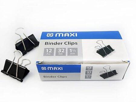 MAXI BINDER CLIP 32MM BOX OF 12PC BLACK - Image 1