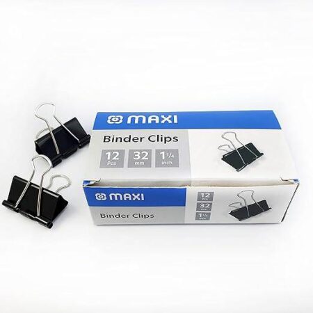 MAXI BINDER CLIP 32MM BOX OF 12PC BLACK - Image 1