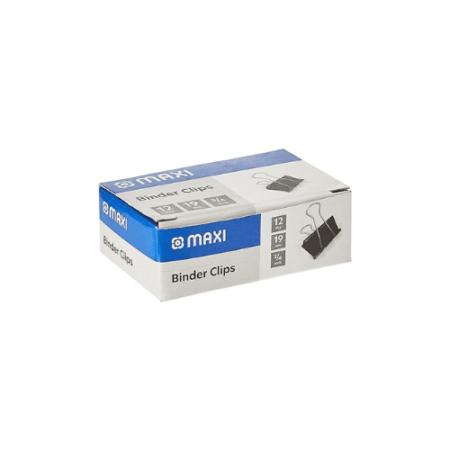Maxi BCL19 19MM BINDER CLIP BOX OF 12PC BLACK - Image 1