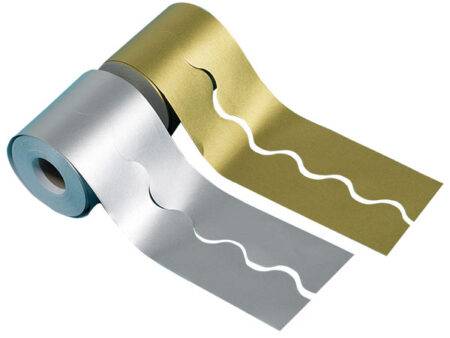 SCO DECORATIVE PAPER BORDER ROLL SCALLOPED GOLD 100MMX50M 1PC-DR - Image 1