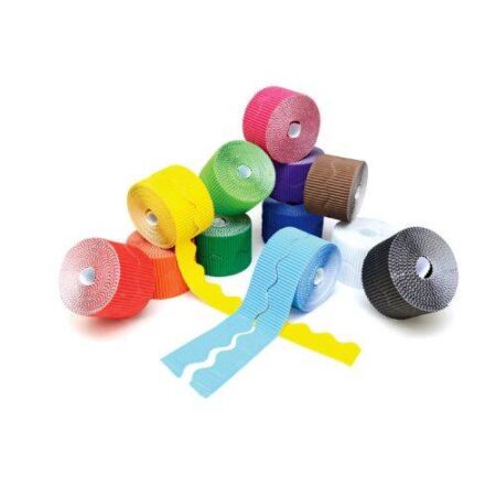 School Stationery Supplies SCOLA CORRUGATED DECORATIVE BORDER ROLLS WAVY ASSORTED 6PCS - Image 1