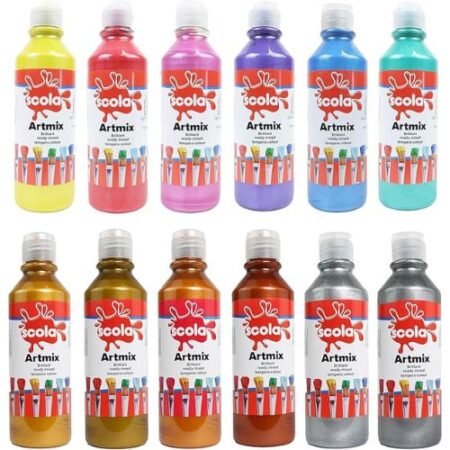 School Stationery Supplies Scola Artmix 12X300ml Pearl/Metallic Pack Of 12 - Image 1