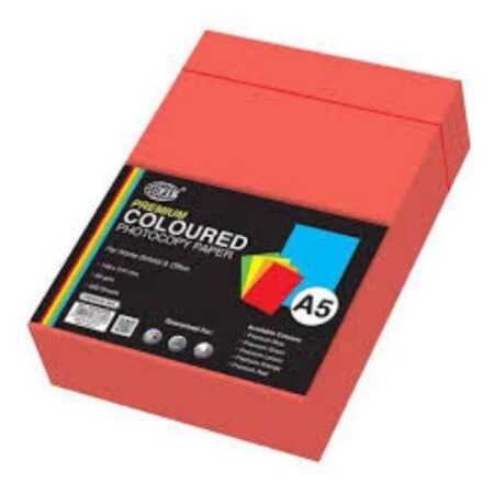 FIS A5  Colour Paper Red 80GSM 500 Sheets Per Ream - Image 1
