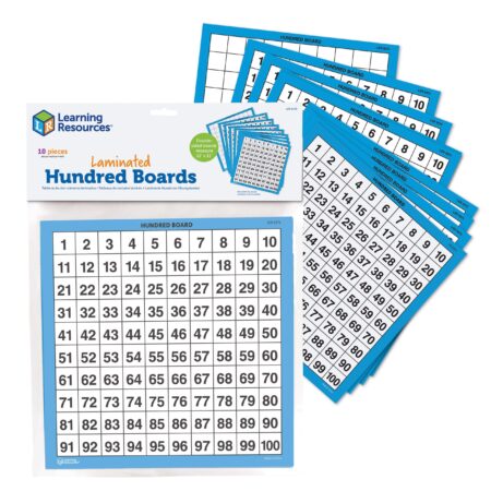 Learning Resources Laminated Hundred Boards, Dry Erase Counting Aid, Set of 10, Ages 5+, Multicolor, Model:LER0375 Multi color, 11" x 11", Multi-colour - Image 1
