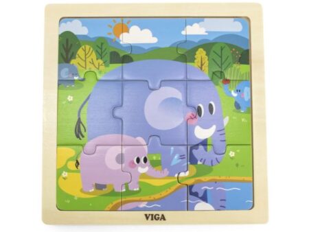 Wooden 9-Piece-Puzzle  - Elephant - Image 1