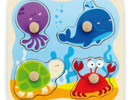 Flat Puzzle w/Big Wooden Knob - Sea - Image 1