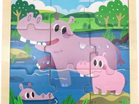 Wooden 9-Piece-Puzzle  - Hippo - Image 1