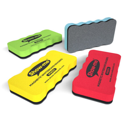 School Stationery Supplies Pack 4 Show-me Magnetic Whiteboard Erasers, Assorted Colours - Image 1