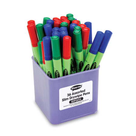 School Stationery Supplies Show-me Classroom Tub 36 Medium Tipped Drywipe Pens, Assorted - Image 1