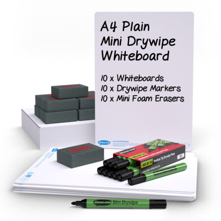 School Stationery Supplies Small Kit of 10 x A4 Plain/Plain Whiteboards, with pens and erasers - Image 1
