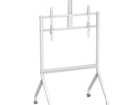 TREND Mobile TV Cart Stand - Steel Frame, Adjustable Height, For Offices & Home Theaters in White - Wheels, Anti-Bacterial Coating - Image 1