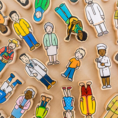School Stationery Supplies Wooden Community People Blocks-EYR - Image 1