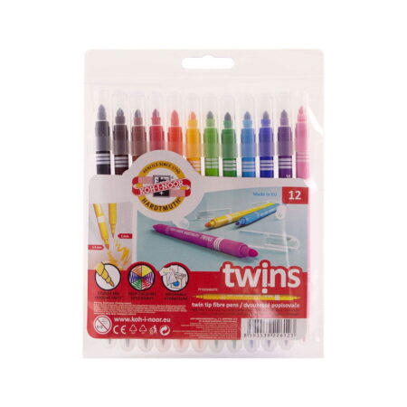 School Stationery Supplies Kin Twin Tip Fibre Pens Washable Set Of 12 Colours 1-3Mm - Image 1